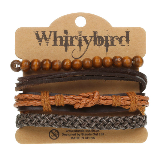 Mens Whirlybird Brown Knotted Stacker Bracelets