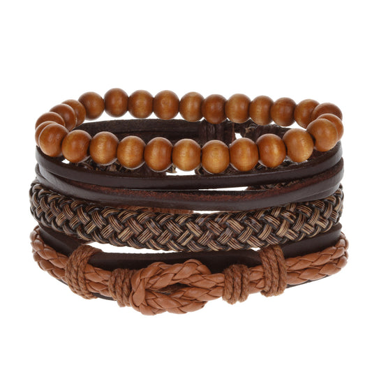 Mens Whirlybird Brown Knotted Stacker Bracelets