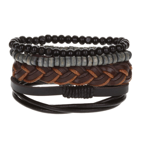 WBST36 - Mens Whirlybird Multitonal Brown Chunky Braid Stacker Bracelets