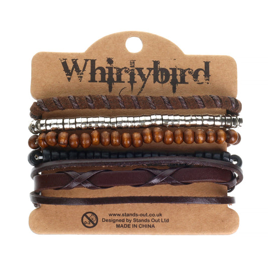 WBST37 - Mens Whirlybird Silver Beaded Stacker Bracelets