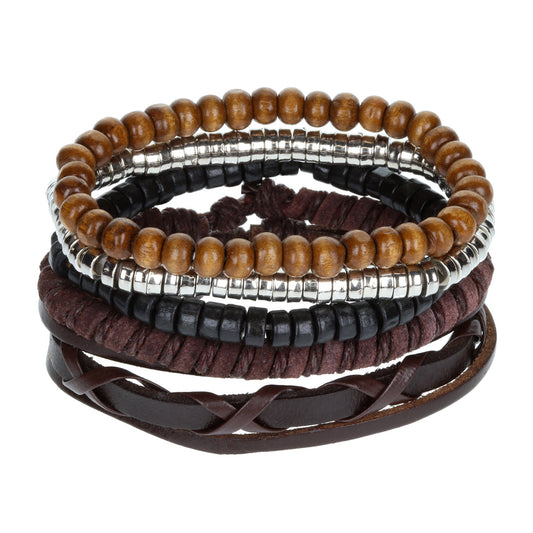 Mens Whirlybird Silver Beaded Stacker Bracelets