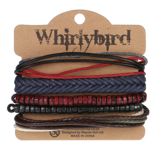 WBST38 - Mens Whirlybird Burgundy And Naby Blue Stacker Bracelets