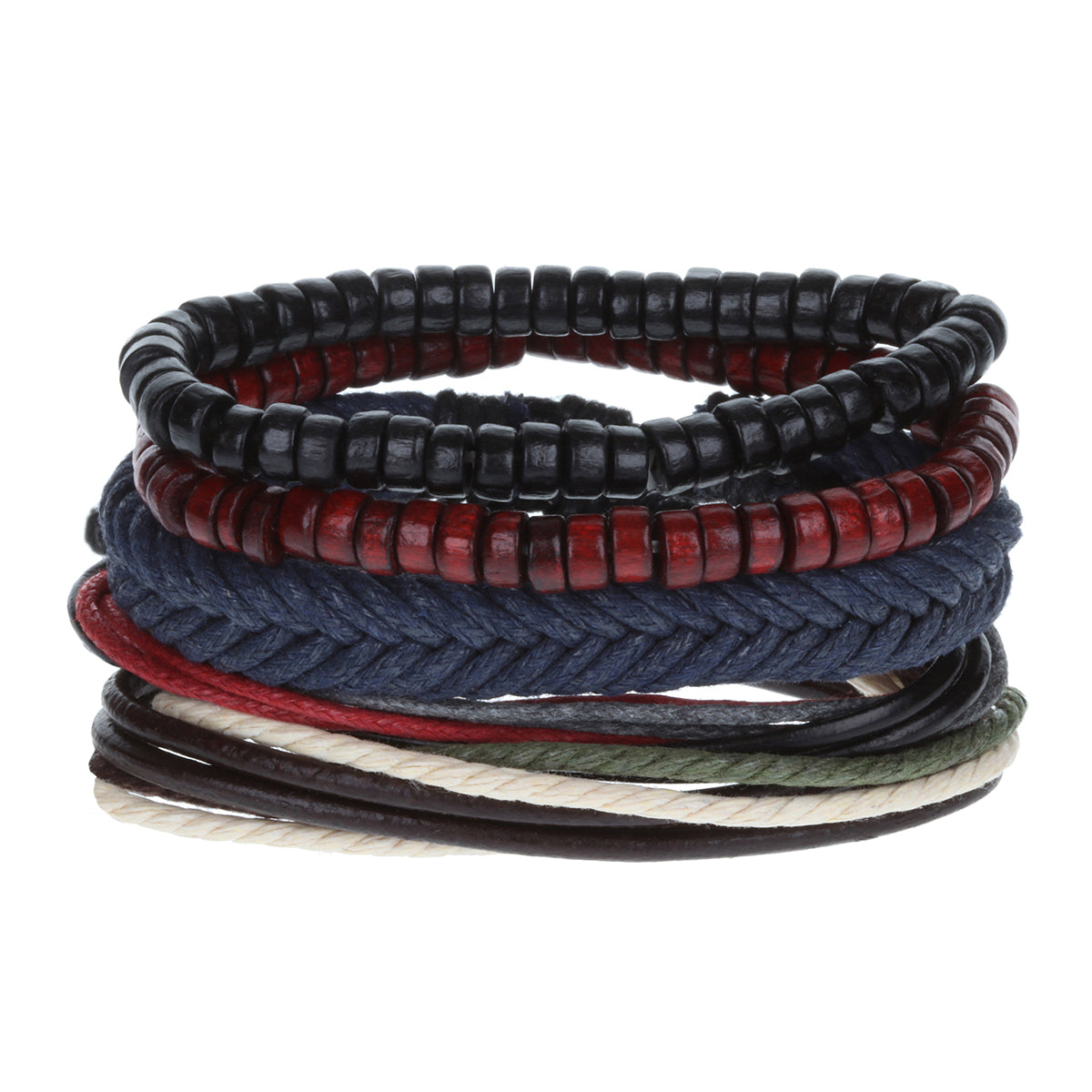 WBST38 - Mens Whirlybird Burgundy And Naby Blue Stacker Bracelets