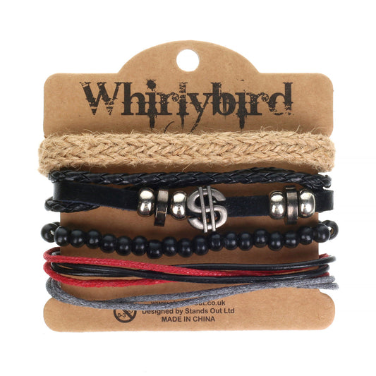 WBST39 - Mens Whirlybird Silver Dollar Charm Stacker Bracelets