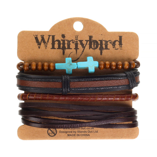 Mens Whirlybird Blue Cross Charm Stacker Bracelets