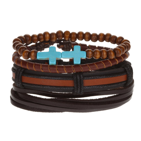 Mens Whirlybird Blue Cross Charm Stacker Bracelets