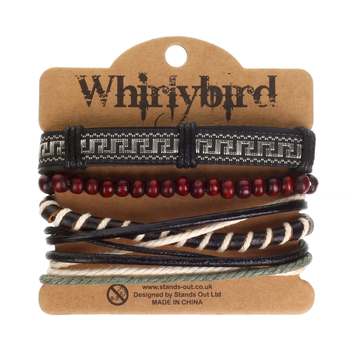 WBST41 - Mens Whirlybird Black And Silver Patterned Stacker Bracelets