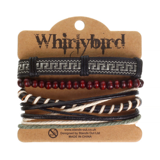 WBST41 - Mens Whirlybird Black And Silver Patterned Stacker Bracelets