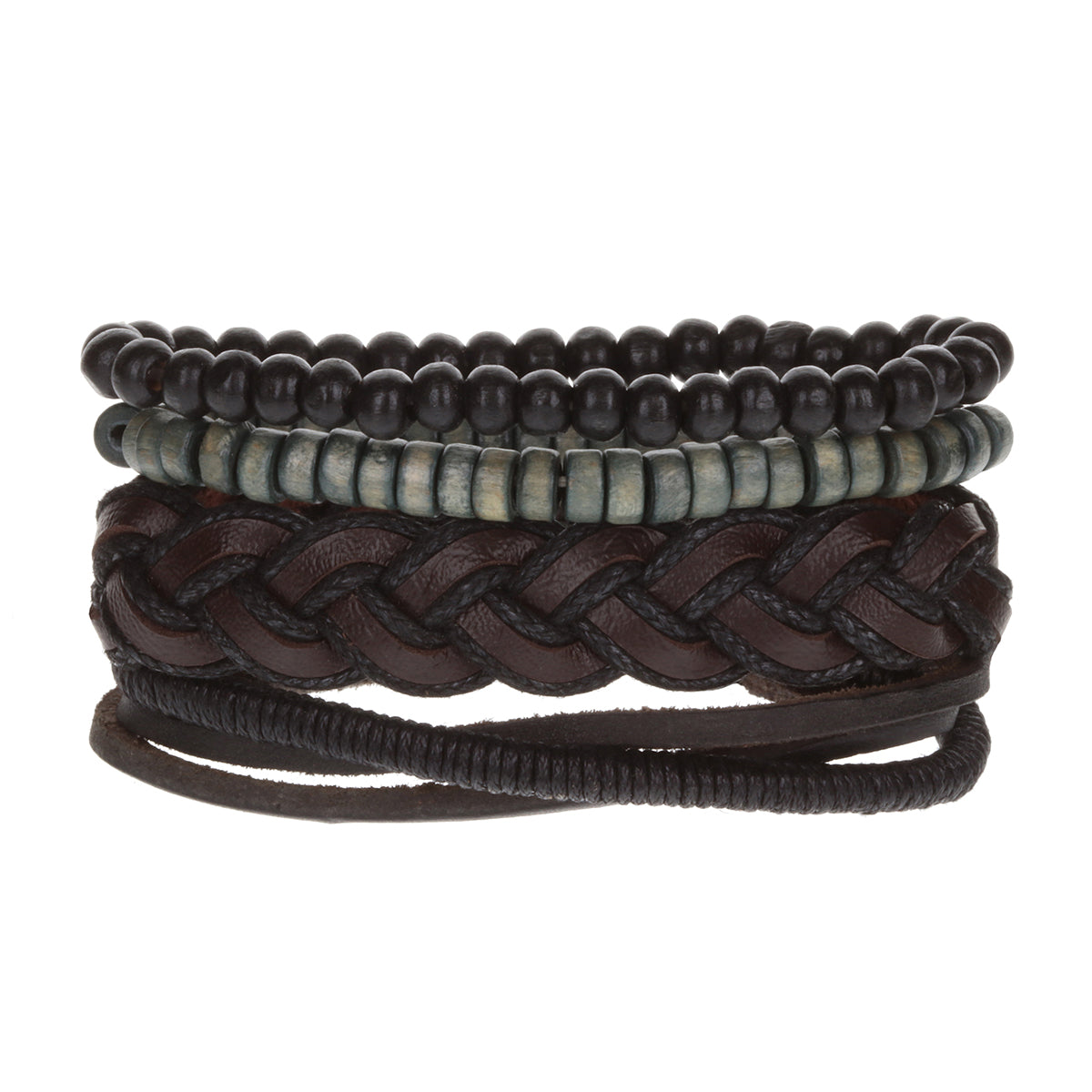 WBST42 - Mens Whirlybird Chunky Brown Braided Leather Stacker Bracelets