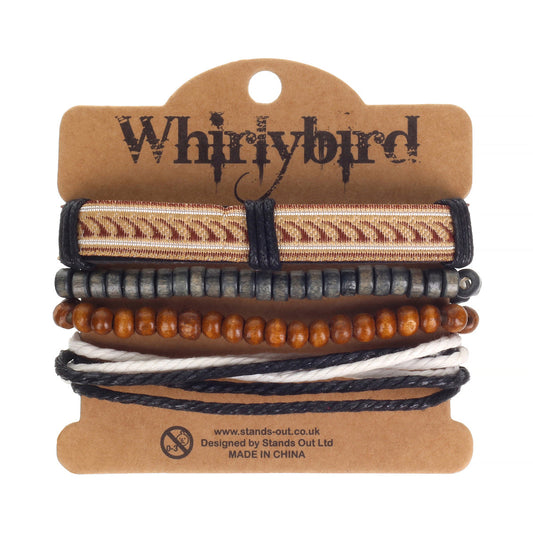 WBST44 - Mens Whirlybird Brown And Beige Patterned Stacker Bracelets