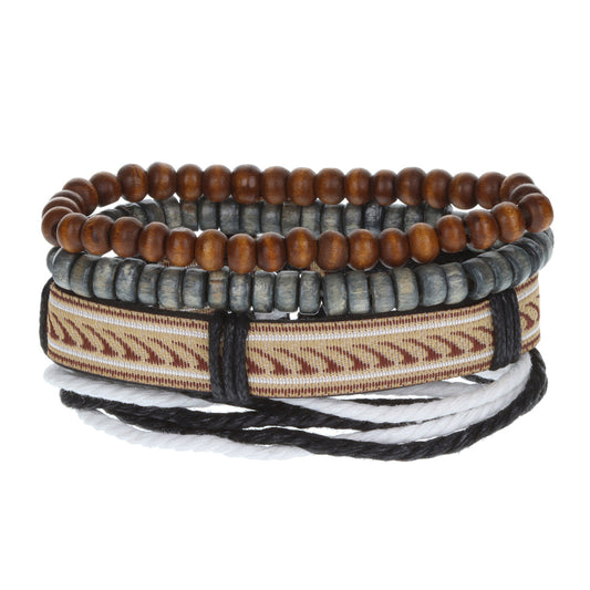 WBST44 - Mens Whirlybird Brown And Beige Patterned Stacker Bracelets