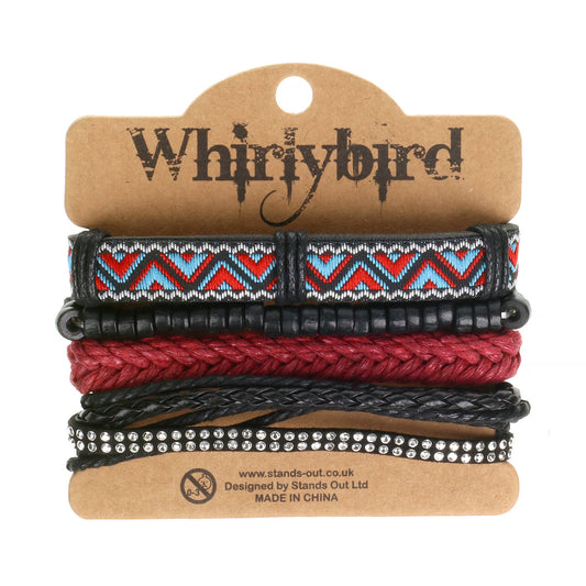 WBST47 - Mens Whirlybird Blue And Red Patterned Stacker Bracelets