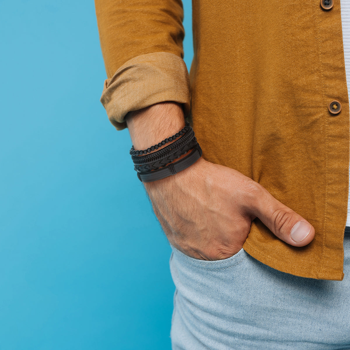 WBST50 - Mens Whirlybird Back Multibraid Stacker Bracelets