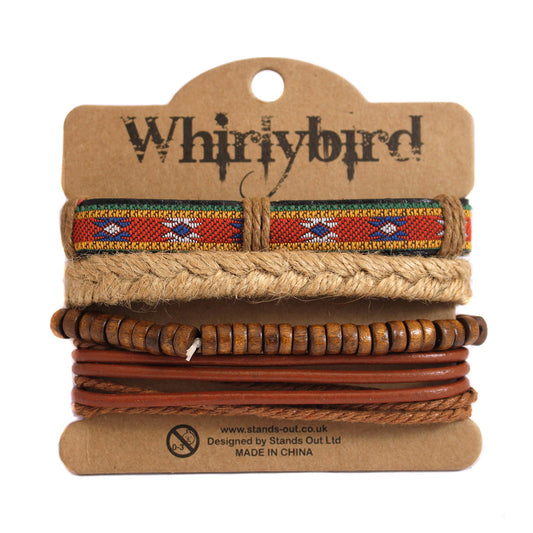 WBST51 - Mens Whirlybird Orange, Green And Blue Patterned Stacker Bracelets