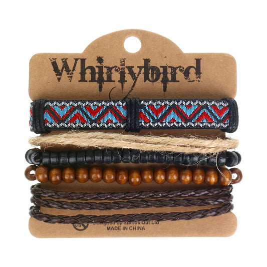 WBST52 - Mens Whirlybird Blue And Red Triangle Patterned Stacker Bracelets