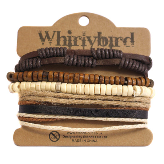 WBST53 - Mens Whirlybird Brown And Cream Beaded Stacker Bracelets