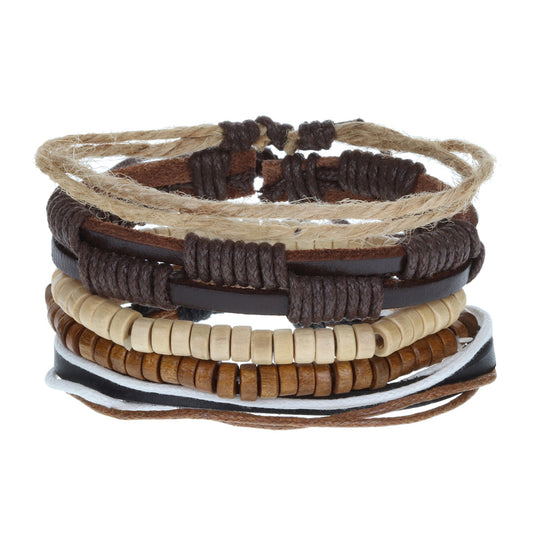 WBST53 - Mens Whirlybird Brown And Cream Beaded Stacker Bracelets