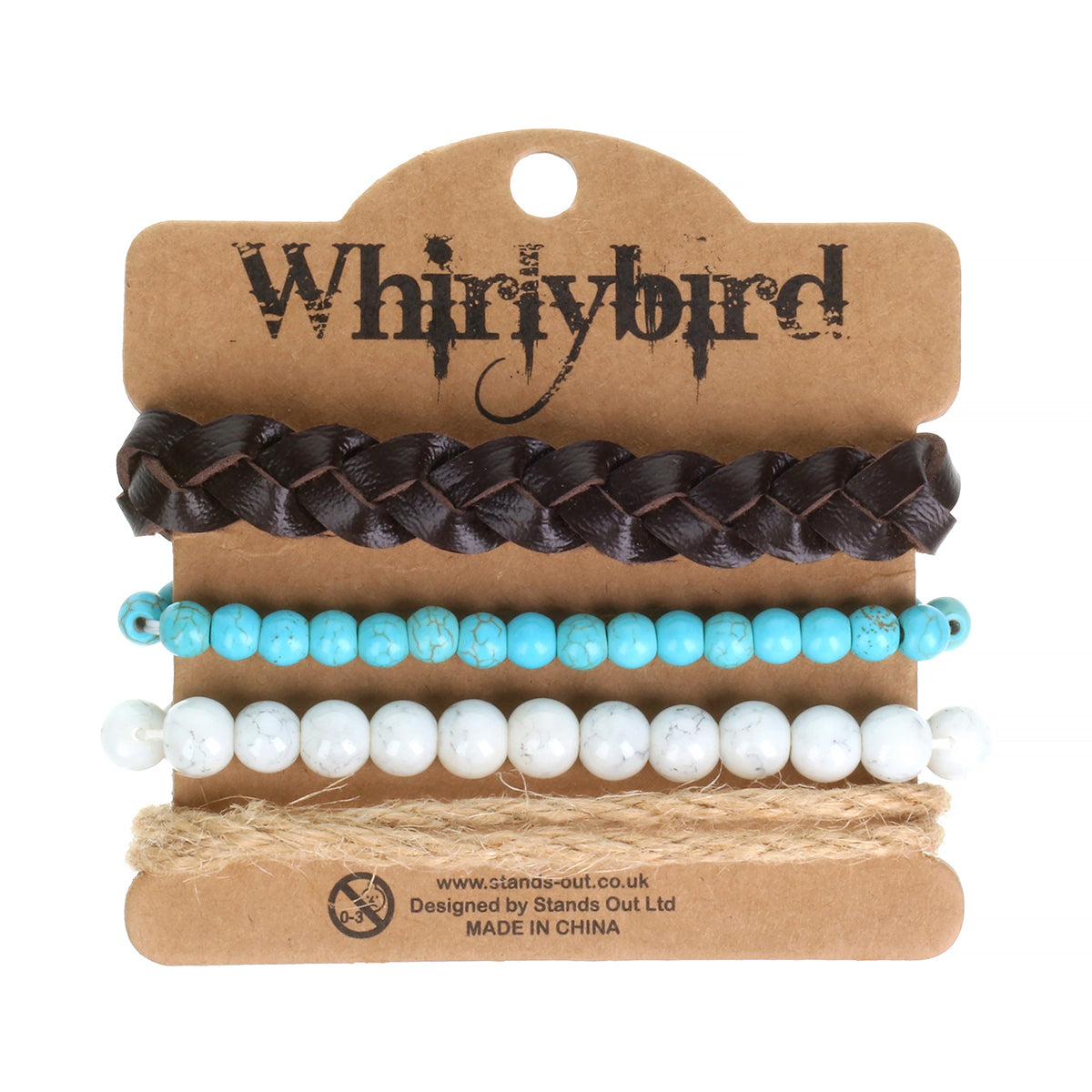 WBST56 - Mens Whirlybird Blue And White Marble Beaded Stacker Bracelets