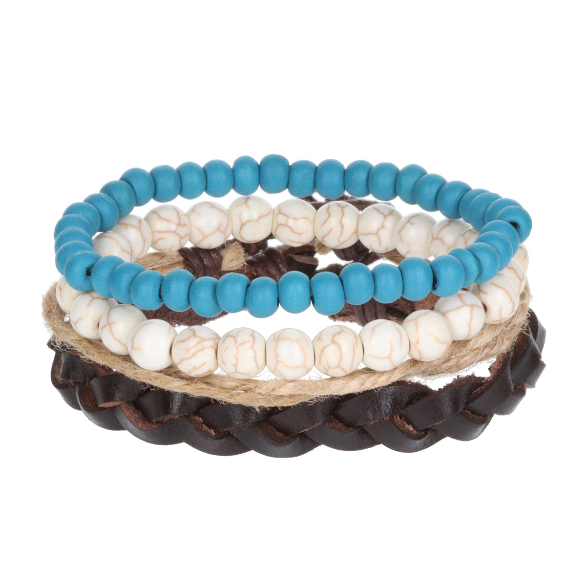 WBST56 - Mens Whirlybird Blue And White Marble Beaded Stacker Bracelets