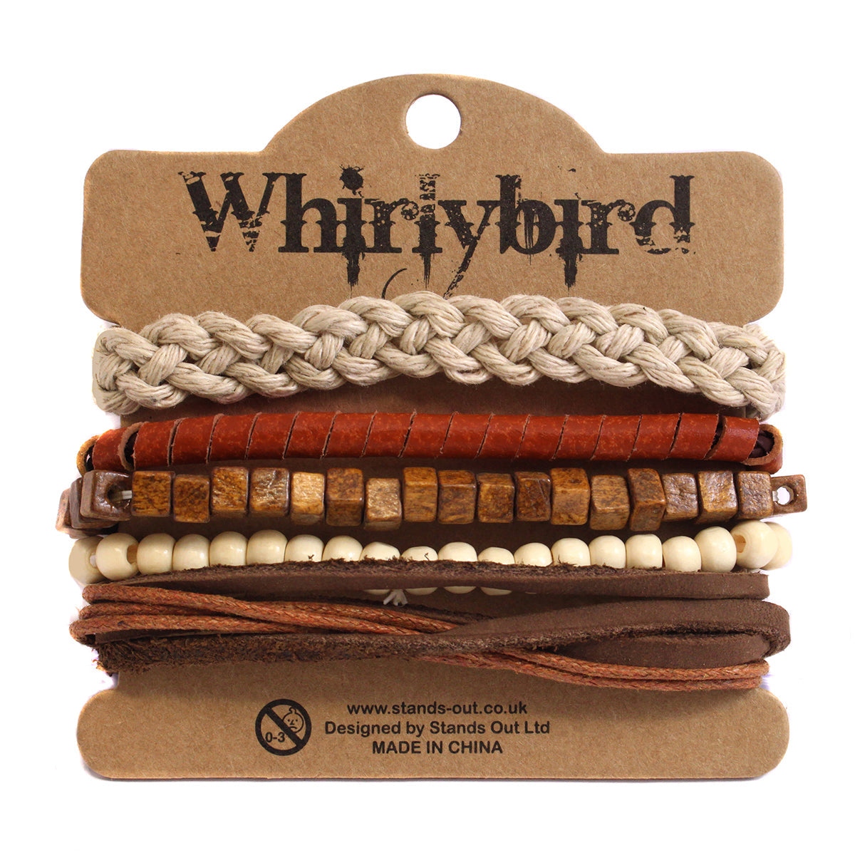 WBST57 - Mens Whirlybird Brown Cube Beaded Stacker Bracelets