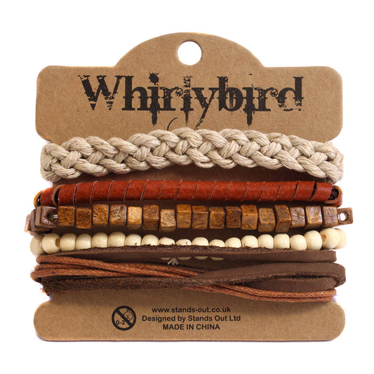 WBST57 - Mens Whirlybird Brown Cube Beaded Stacker Bracelets