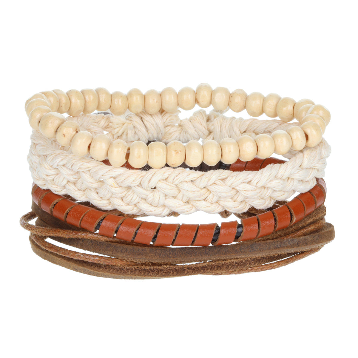 WBST57 - Mens Whirlybird Brown Cube Beaded Stacker Bracelets