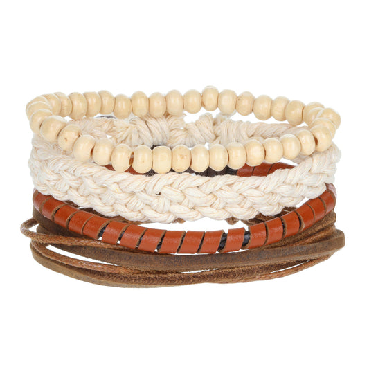 WBST57 - Mens Whirlybird Brown Cube Beaded Stacker Bracelets