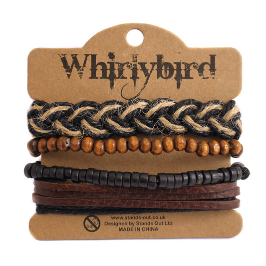 Mens Whirlybird Black And Tan Chunky Braid Stacker Bracelets