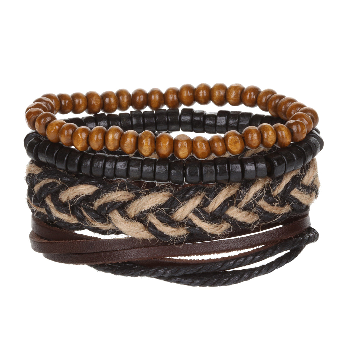 WBST58 - Mens Whirlybird Black And Tan Chunky Braid Stacker Bracelets