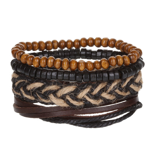 WBST58 - Mens Whirlybird Black And Tan Chunky Braid Stacker Bracelets