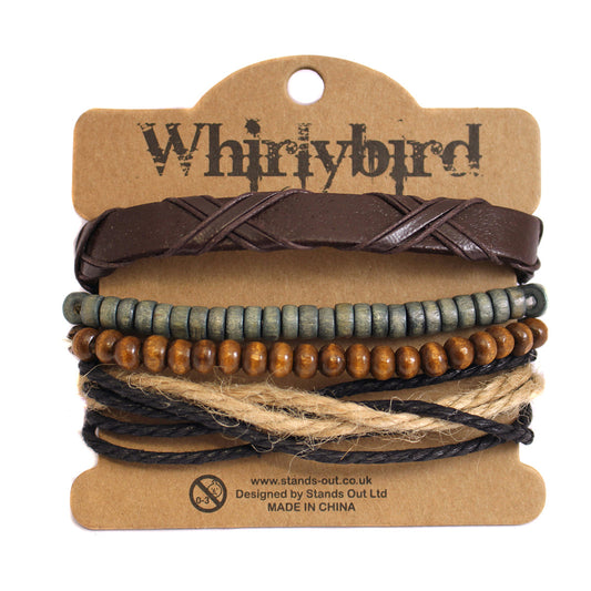 Mens Whirlybird Brown Leather Cross Stacker Bracelets