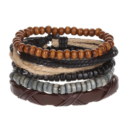 Mens Whirlybird Brown Leather Cross Stacker Bracelets