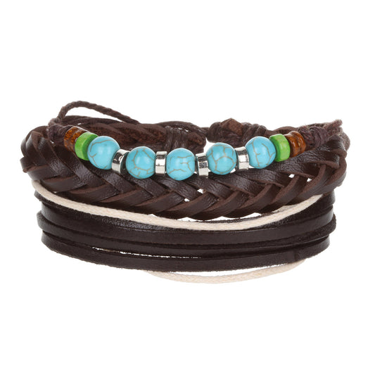 WBST62 - Mens Whirlybird Plum Coloured Braided Stacker Bracelets With Blue Marble Beads