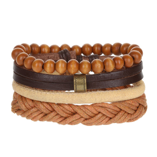 Mens Whirlybird Sandy Brown Braided Stacker Bracelets