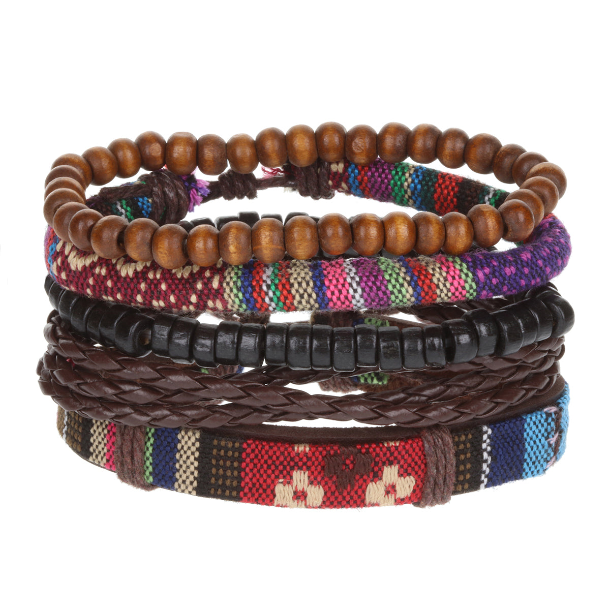 WBST64 - Mens Whirlybird Multicoloured Flower Patterned Stacker Bracelets