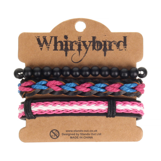 WBST65 - Mens Whirlybird Pink And Blue Braided Stacker Bracelets