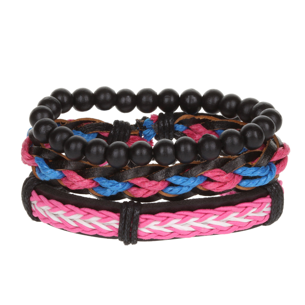 WBST65 - Mens Whirlybird Pink And Blue Braided Stacker Bracelets