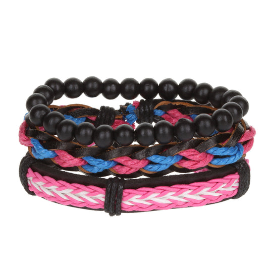 Mens Whirlybird Pink And Blue Braided Stacker Bracelets