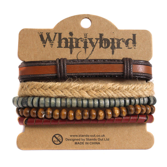 WBST69 - Mens Whirlybird Beige Braided Stacker Bracelets
