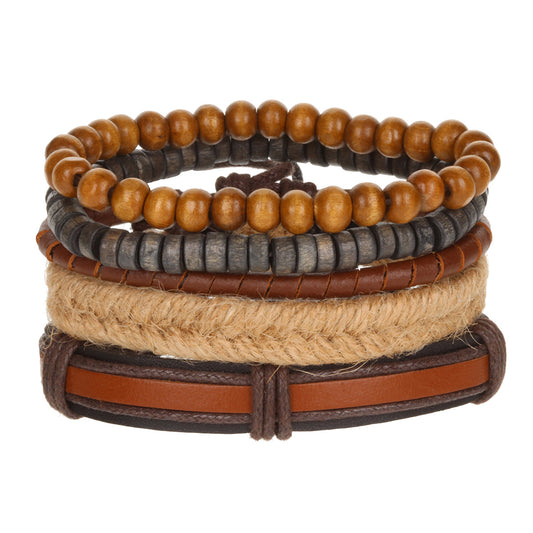 Mens Whirlybird Beige Braided Stacker Bracelets