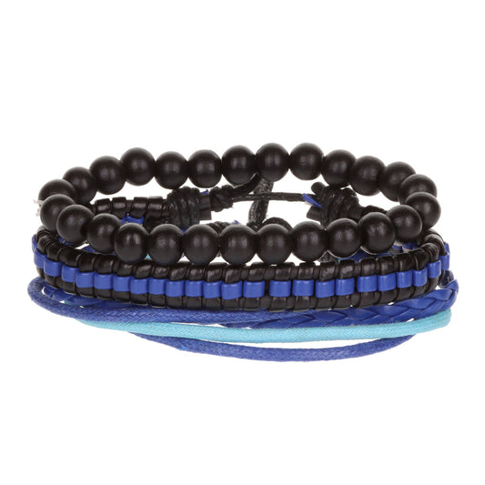 WBST70 - Mens Whirlybird Vibrant Blue And Black Stacker Bracelets