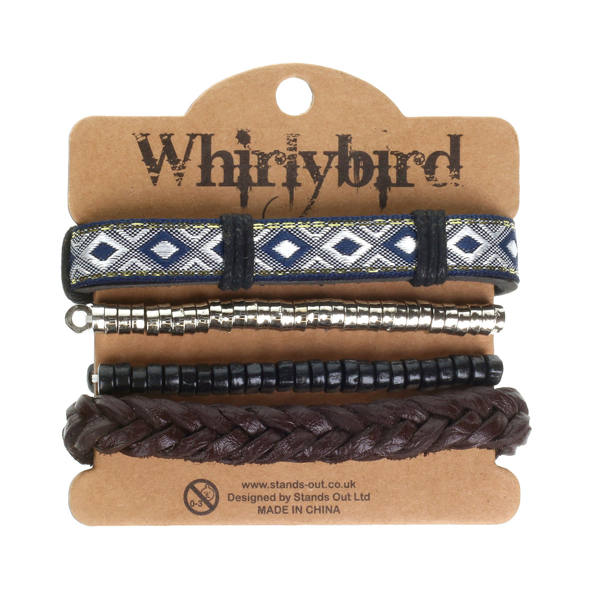 WBST71 - Mens Whirlybird Blue And Gold Patterned Stacker Bracelets