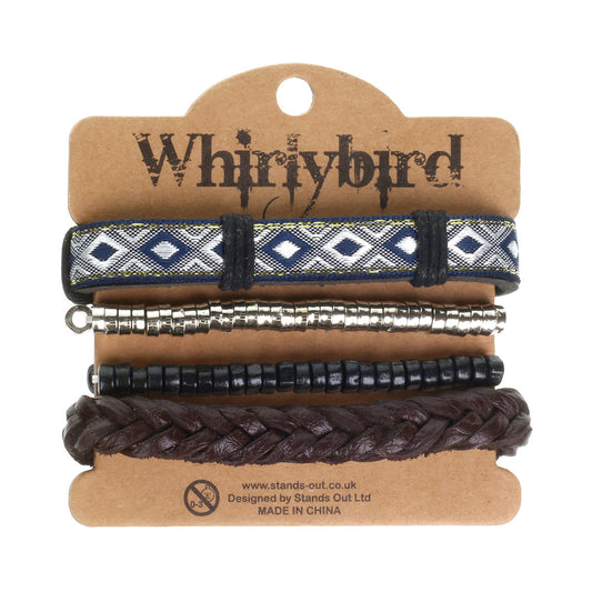 WBST71 - Mens Whirlybird Blue And Gold Patterned Stacker Bracelets