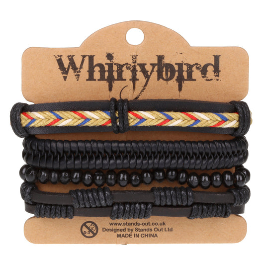 Mens Whirlybird Black And Multicoloured Braided Stacker Bracelets