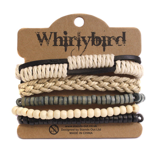 WBST73 - Mens Whirlybird Beige, Brown And Grey Stacker Bracelets