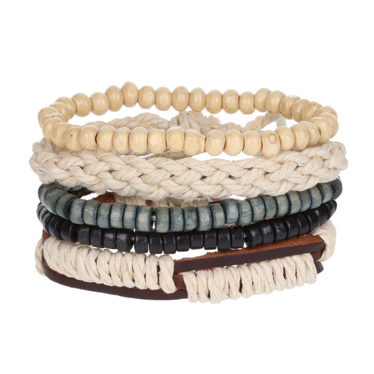 WBST73 - Mens Whirlybird Beige, Brown And Grey Stacker Bracelets