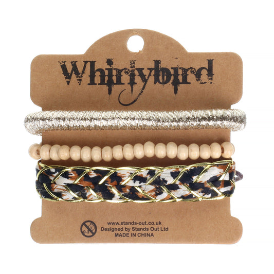 WBST74 - Mens Whirlybird Gold And Multicoloured Cotton Stacker Bracelets