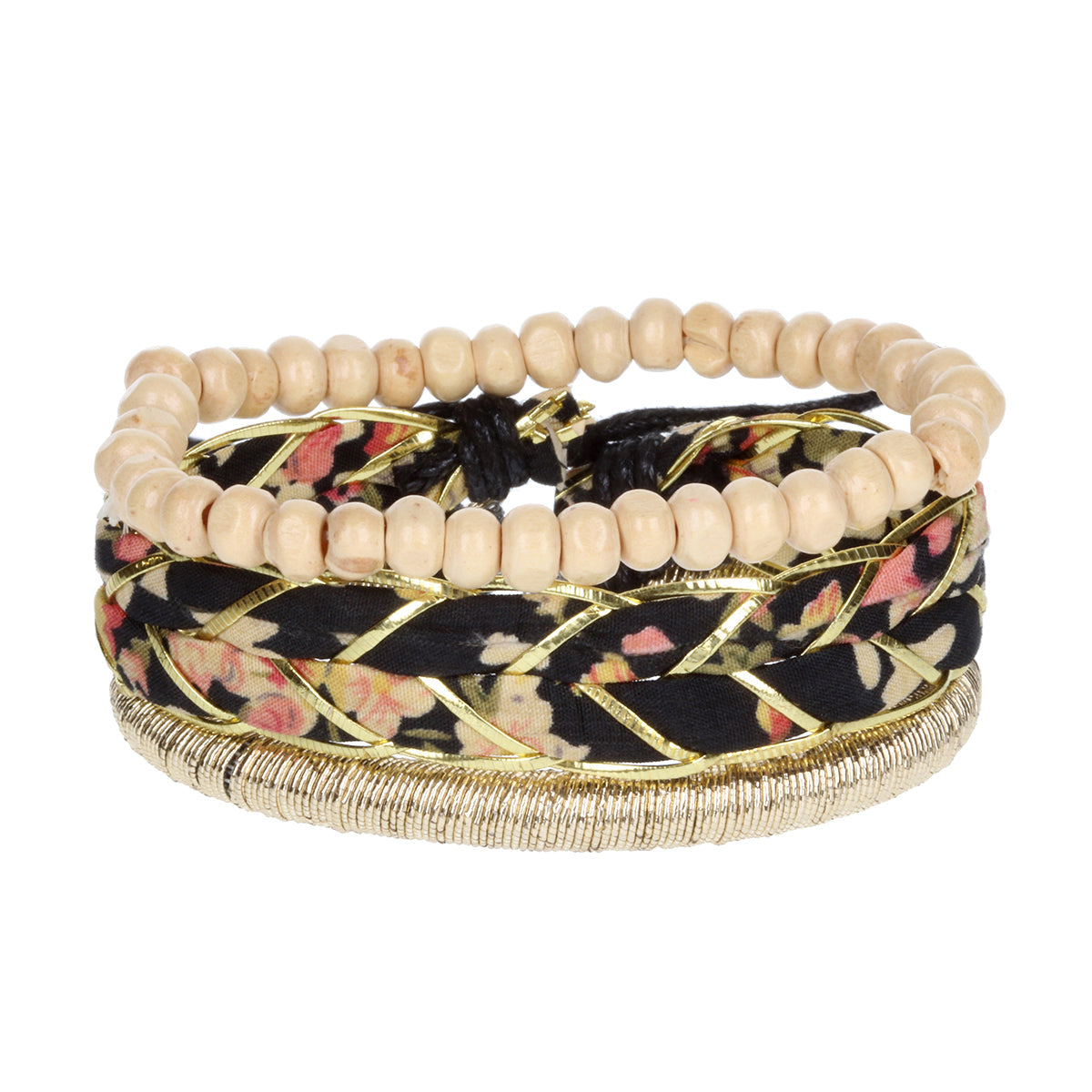 WBST74 - Mens Whirlybird Gold And Multicoloured Cotton Stacker Bracelets