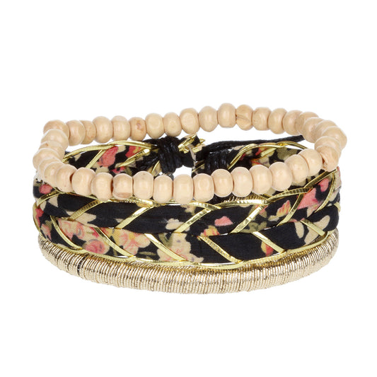 WBST74 - Mens Whirlybird Gold And Multicoloured Cotton Stacker Bracelets