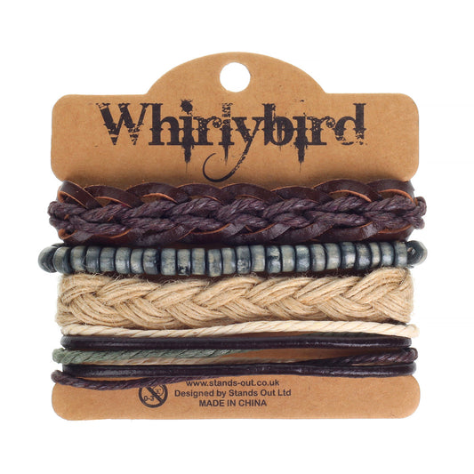 WBST75 - Mens Whirlybird Plum And Beige Braided Stacker Bracelets